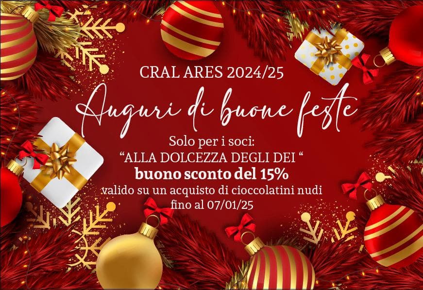 Il biglietto di auguri del CRAL ARES 2024/25, con il buono sconto del 15%